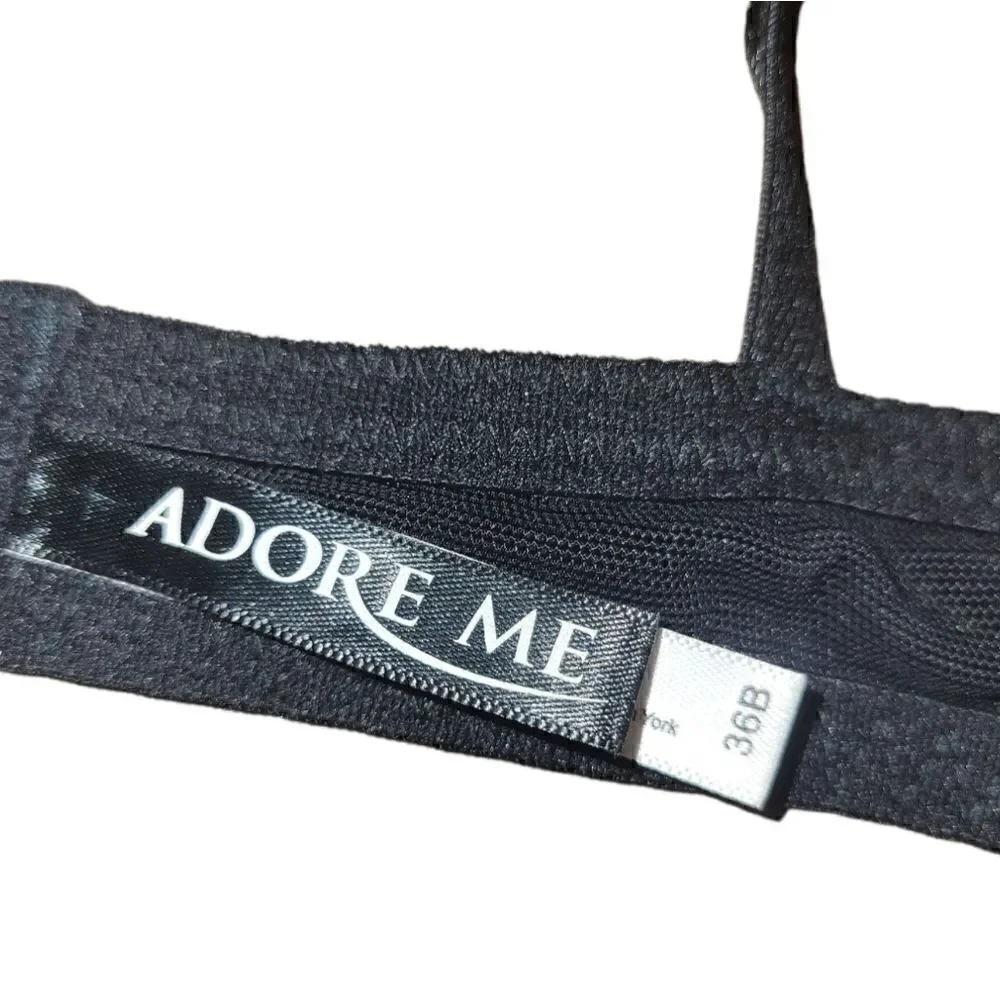 NWOT Adore Me Lingerie Black Floral Lace Unlined Underwire Bra 36B